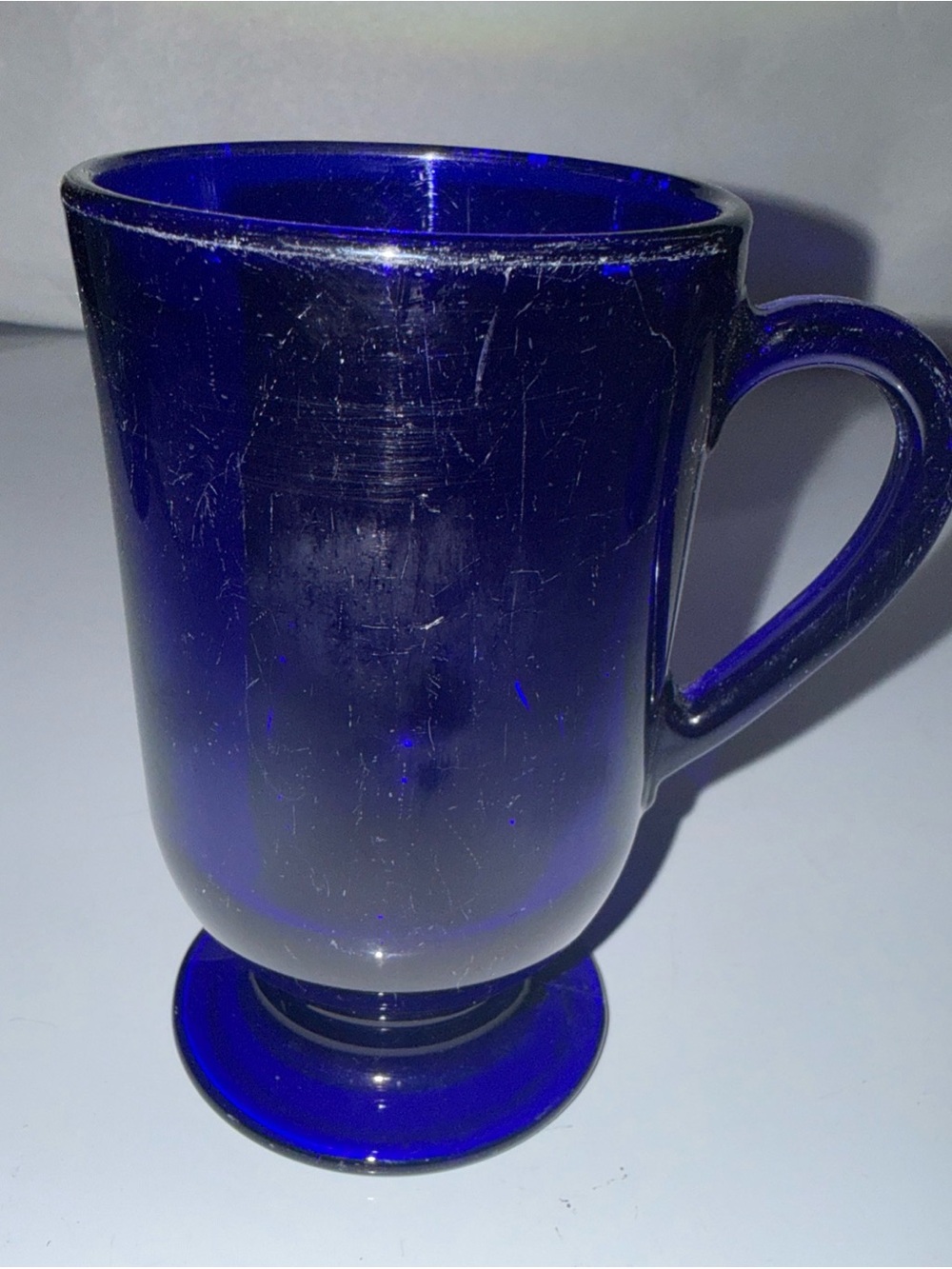 Vintage Libbey Cobalt Blue Glass Pedestal Footed Irish Coffee Mug/Cup Lot Of 1